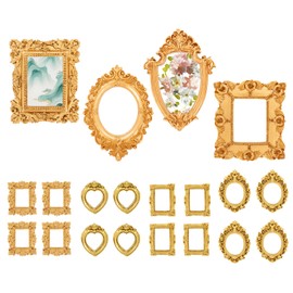 Mzario 20 PCS Small Gold Frames, Oval Mini Vintage Picture Frames, Baroque Ornate Mini Antique Photo Frame Set for Christmas Holiday Party Photo Jewelry Home Wedding Decor(No Glass Stand or Backing)