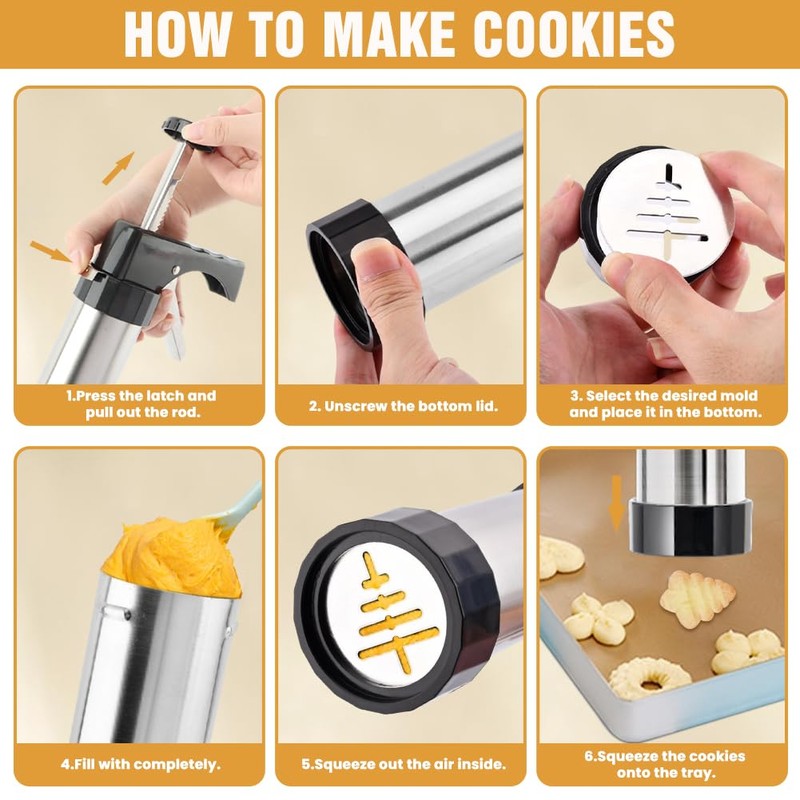 Stainless Steel Cookie Press Kit – 13 Discs & 8