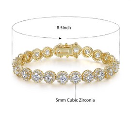 Gemsme Tennis Bracelet for Women 1 Row 18K Yellow Gold Plated 5mm Round Cubic Zirconia Bracelets