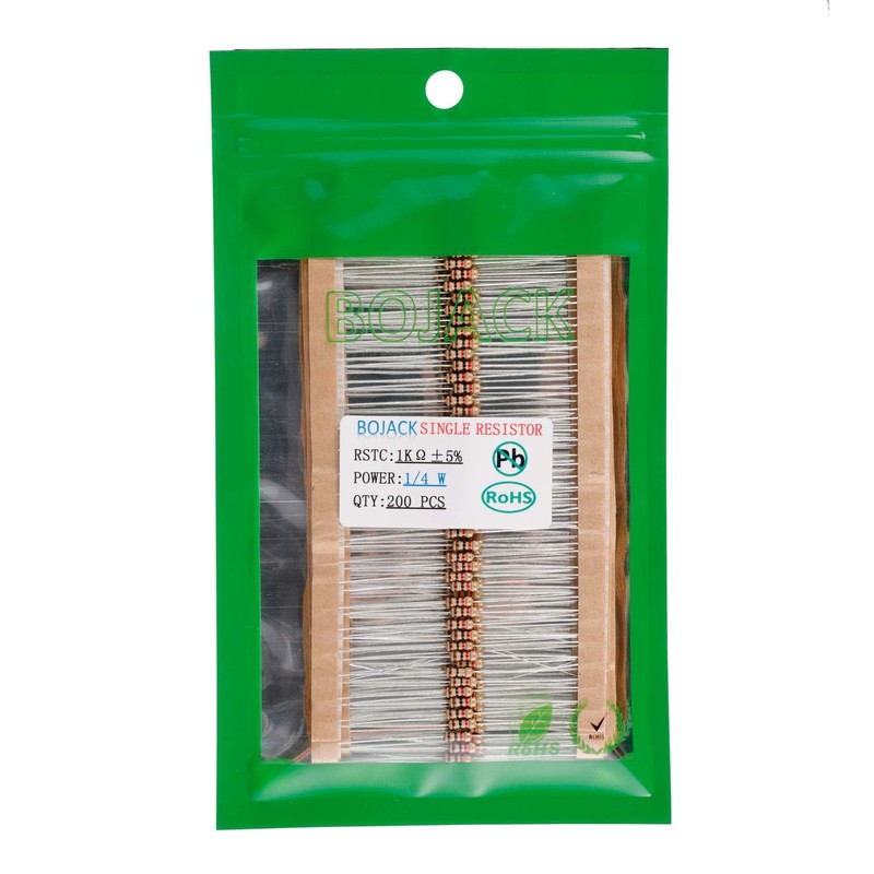 BOJACK 1K Ohm Resistors 1/4 W ±5% Carbon Film Single