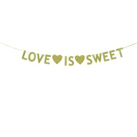 JENSENLIN Love is Sweet Banner,Gold Glitter Valentine's Day Party Bunting banner,for Wedding Reception Engagement Valentines Day Bridal Shower Anniversary Party Decorations.