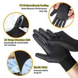 BYS GLOVE 10 Pairs PU Coated Knit Work Gloves, Breathable Nylon Safety Gloves for Handling, Gardening, Construction, Yard, Farm Use