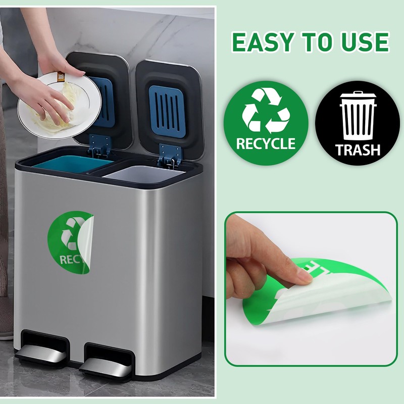 Bueake Pack of 16 Recycle Sticker for Trash Bins self
