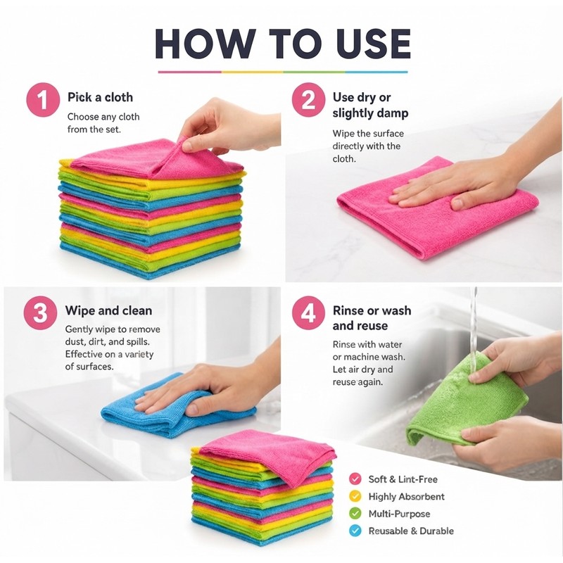 Premium Microfiber Cleaning Cloth – Super Absorbent Reusable Towel for