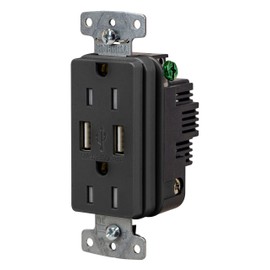 Bryant Electric USBB15ABK 3.1 Amp Type A USB Charger Outlet, 15A 125V, Tamper Resistant Duplex Receptacle, Black