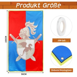 Knight Flag Medieval Banner Knight's Castle Flag 150 x 90 cm Decoration Medieval for Medieval Fans Party Bag Knight Party Decoration