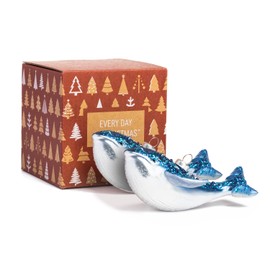 Every Day is Christmas Glass Blown Ornaments Cute Hand Made Figurines Tree Decoration, Set of 2 Whale