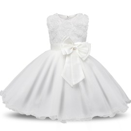NNJXD Girl Sleeveless Lace 3D Flower Tutu Holiday Princess Dresses Size 2-3 Years White