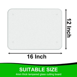 Tempered Glass Cutting Board for Kitchen, Frosted Glass Cutting Board with Rubber Feet and Rounded Corners, Dishwasher Safe, Easy to Clean, Heat and Scratch Resistant for Countertop, 12x16 inch, Clear