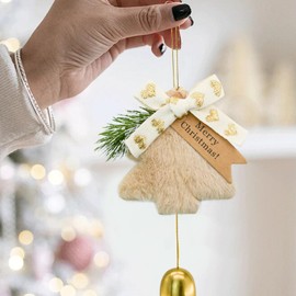 MrMrKura 3 Pcs Gold Jingle Bells, Christmas Bow with Bells Plush Pendant Decorative Hanging Ornaments for Indoor Outdoor Home Car Bag Party Decor (3)