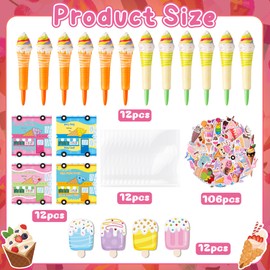 B1ykin Squeeze Pens Stationery Gift,12Pcs Stress Relief Party Gift with Sticky Note Stickers, Cute Sponge Pens Set Party Goodie Bag Fillers for School Kids Student Classroom（Ice Cream）