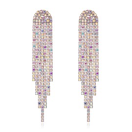 Clearine Bridal Tassel for Women Sparkle Rhinestone Crystal Long Drop Chandelier Bohemian Dangle Earrings, Crystal