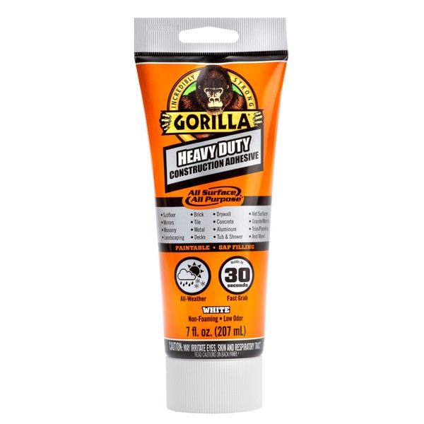Gorilla Gorilla Heavy Duty Construction Adhesive, White Glue, 7 Ounce