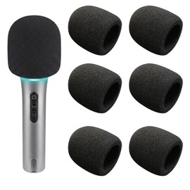 Pack of 6 Microphone Wind Protection, Pop Protection Microphone Made of Foam, Universal Mic Cover for Handheld Microphones, Replacement Microphone Caps for Studio, KTV and Interviews, Black