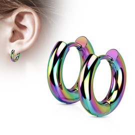 Megical Basket Stainless Steel Thick Hoop Hinged Earrings Pair Round 3mm 18GA Earring Rainbow