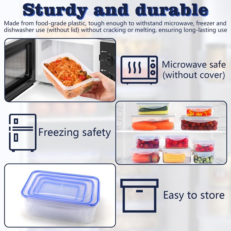 4 pcs Plastic Food Storage Containers With Lids Airtight, Portable