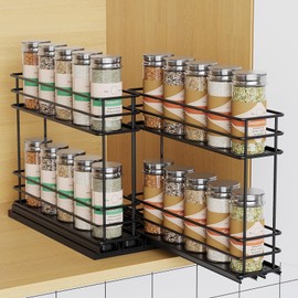 Mystozer Pull Out Spice Rack Organizer for Cabinet, Slide Out Spice Racks, Easy to Install Spice Cabinet Organizers, 5.28" Wx10.43 Dx8.26 H, 2 Drawers 2 Tiers(Black)