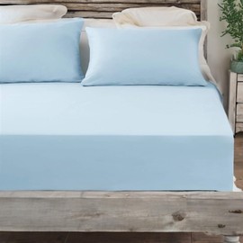 DaDa Bedding Luxurious Soft Cotton Fitted Sheet Set - Serene Pastel Baby Blue with Matching Pillow Cases - Deep Pocket Design Breathable and Comfortable - King Size - 3-Pieces
