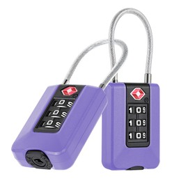 ZHEGE Suitcase Lock, Combination Lock Suitcase with Flexible Cable, TSA Approved Backpack Lock with White Numbers, 3 Digits, Lock for Tent, Hostel, Small Lock with Number Code (2 Pieces, Purple)