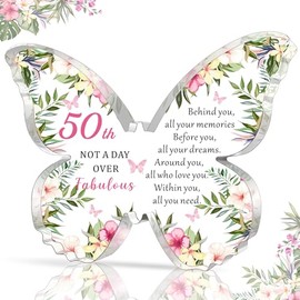 HULALA 50th Birthday Gifts For Women Mum Friend Wife Sister Butterfly Acrylic Plaque 50th Birthday Keepsake Presents Behind You All Your Memories Gift