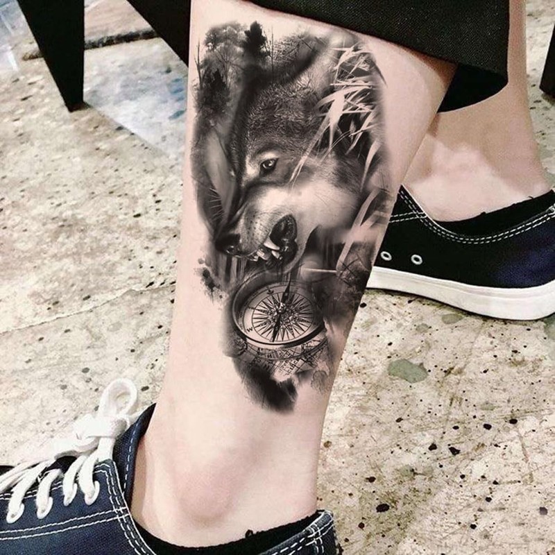 Oottati 2 Sheets Waterproof Fake Forest Compass Wolf Arm Leg