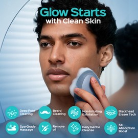 COSLUS Silicone Face Scrubber for Men: 5 Cleansing Modes Facial Cleansing Brush for Beard Care, Sensitive Skin - Deep Cleansing​ & Gentle Exfoliating, Waterproof Portable for Shower & Travel, Navyblue