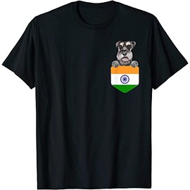 keoStore India Flag Miniature Schnauzer Dog in Pocket ds1205 T-Shirt Black