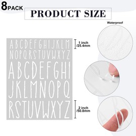 416 Pcs 8 Sheets Vinyl White Letter Stickers Decals Self Adhesive ABC Alphabet Stickers Stick on Scrapbook Letters for Mailbox Board Window Door Car Truck DIY Craft(1 Inches, 2 Inches)