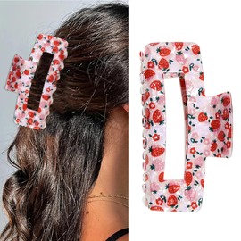Strawberry Hair Claw Clips for Women Square Hair Clips for Thick Thin Spring Summer Barrettes Fruit Claws Strawberry Hair Accessories Rectangle Claws for Girls 1Pcs