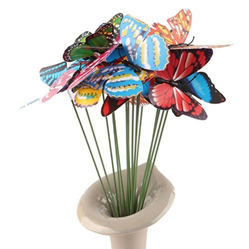 ULTNICE Pack of 10 Butterfly Flower Stakes Garden Decoration