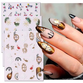 5D Christmas Nail Art Stickers Embossed Snowflake Nail Decals Self-Adhesive Christmas Tree Clock Light Bell Nail Design Winter Festivals Nail Supplies for Women Girls Xmas Holiday Nail Decorations