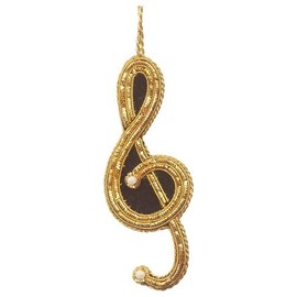 St. Nicolas - Treble Clef Music Ornament - Zari Christmas Ornament - Embroidered Zardozi
