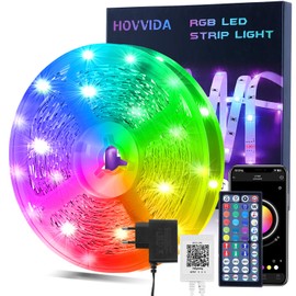 HOVVIDA LED Strip 15 m, 1 Roll, 30 LEDs/Metre, RGB 5050 LED Strip, 450 LED, App and Remote Control, Music Mode, Timing Mode, LED for Room, Living Room, Kitchen, Bedroom, Bar, Party