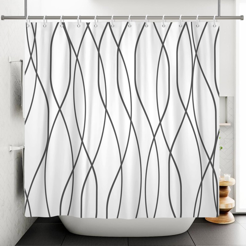 ChloropLastid Boho Black and White Line Shower Curtain 72x72 Inch