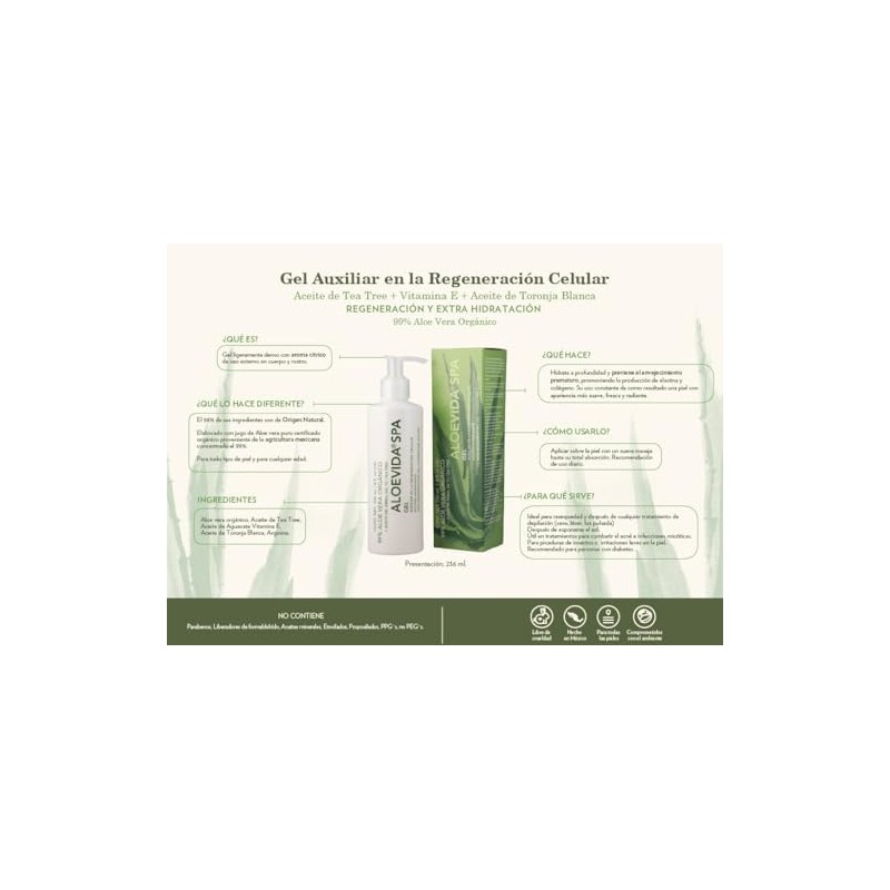 Aloe Vida Gel 99% Aloe Vera Orgánico con Aceite de