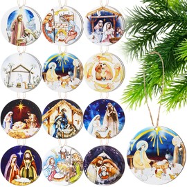 24 Pcs Nativity Christmas Ornaments Bulk Religious Ornaments for Christmas Tree Hanging The Birth of Jesus Christmas Wooden Decoration Holy Family Xmas Gift
