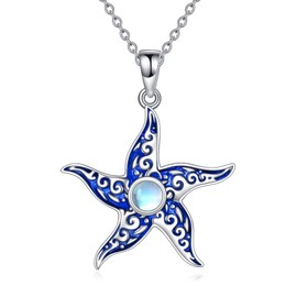 YFN Starfish Necklace Sterling Silver Starfish Pendant Necklace Beach Chain Ocean Jewellery Gifts for Women Girls, Sterling Silver, No Gemstone