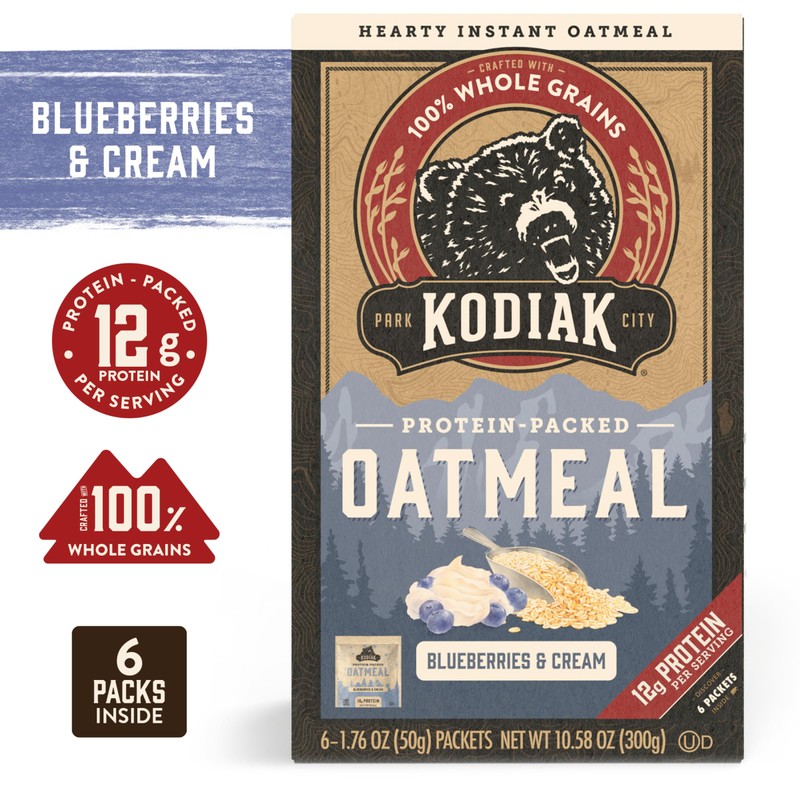 Kodiak Instant Oatmeal Packets, Blueberries & Cream, High Protein, 100%