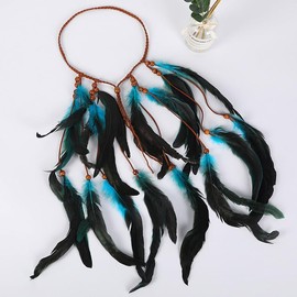 Fashband Indian Feather Headband Boho Tassel Hippie Tribal Headpiece Festival Hair Accessories for Women (Blue, One Size)