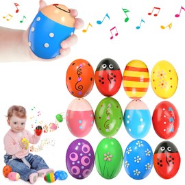 Norhogo Wooden Eggs Maracas Egg Shaker Set, Easter Egg Maracas, Percussion Musical Easter Maracas Egg Shakers, Baby Rattle Eggs, Musical Eggs Baby for Babies and Toddlers, Play Equipment