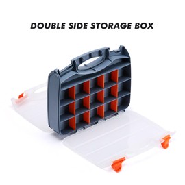 CASOMAN 12-inch Double-Side Hardware Box Storage with 15 Compartments Each Side, DIY Removable Dividers, Tool Organizer