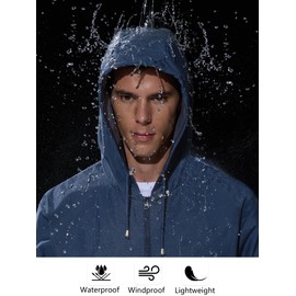 UIQUR Mens Rain Jacket Raincoat Windbreaker Running Waterproof Lightweight Packable with Hood Travel Hiking Cycling Navy Blue M