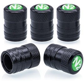 MEAJOO 5PCS N2 Tire Valve Stem Caps, with Plastic Liner,with N2 Nitrogen Logo Anodized Alloy Universal Tire Valve Stem Covers for Cars, SUV, Trucks, Bikes, Motorcycles, Bicycles(Black)