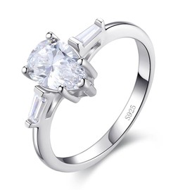 Bonlavie Wedding Ring for Women Pear Shape Solitaire Promise Rings 925 Sterling Silver Rings Engagement Rings Pear Cut 2.0ct 5A Cubic Zirconia Rings with Gift Box Size Q