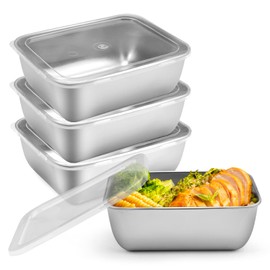 TESSTSY Set of 4 Stainless Steel Food Storage Containers with Lid, 13.5 x 10.5 x 5.5 cm, Food Storage Containers Stainless Steel with Lid, Storage Box with Lid, Kitchen, for Oven Fridge