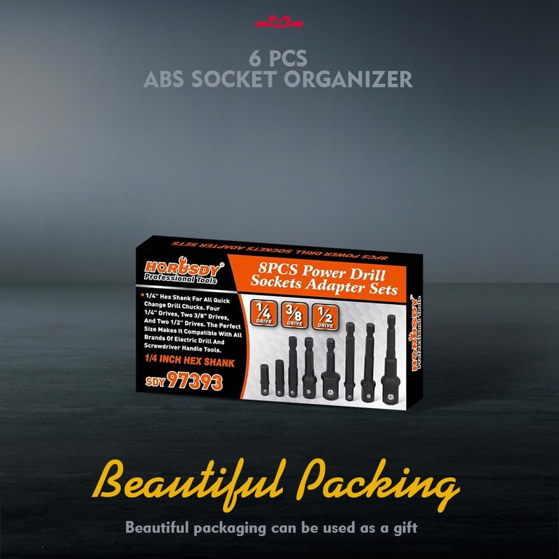 HORUSDY 8-Piece Impact Sockets Adapter Sets, Hex Shank 1/4" 3/8"