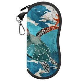Cabreche Glasses Case Sunglasses Eyeglass Soft Case Zipper Light Neoprene Pouch with Metal Belt Clip Aesthetic Cute Women Men-Sea Turtle