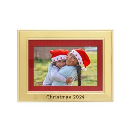 Mimosa Moments 6x8 Metal Christmas 2022 Picture Frame Matted with 4x6 Red Velvet Fabric Mat (4x6" horizontal with Red Velvet Fabric Mat, Gold)
