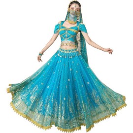 ORIDOOR Ladies Dress up Costumes Indian Aladdin Jasmine Princess Belly Dancing Bollywood Costumes Small 01-Blue