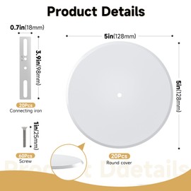 Ceiling Cover Plate,5 Inch Metal Blank Wall Plate Fits 3-1/4" to 4" Round/Octagon Electrical Box Holes,Smoke Detector Cover Plate With Center Screws, Hole Spacing 1.75" to 3.5" (White-20 Pcs)
